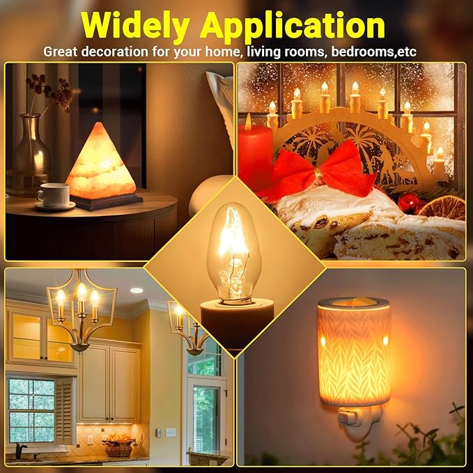 Himalayan Salt Lamp Bulbs 15W C7 Dimmable Rock Salt Light Bulbs E12 Base Night Light Bulbs for Scentsy Wax Warmer, Salt Lamp, Plug in Wax Diffuser Pack of 2 - Bloomnest