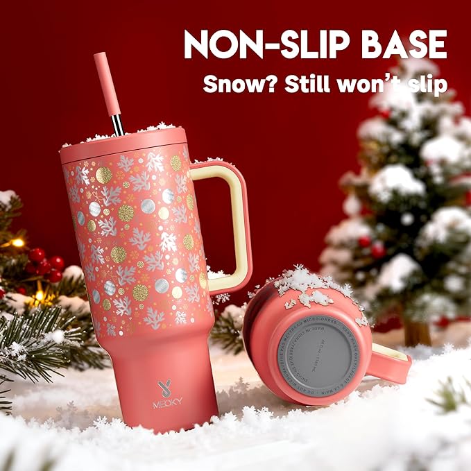 Meoky 40 oz Christmas Tumbler with Handle and Straw, Xmas Tumbler with Lid and Straw, Insulated Stainless Steel Travel Mug, Christmas Gifts for Women Men Adults (Merry Bells) - Bloomnest