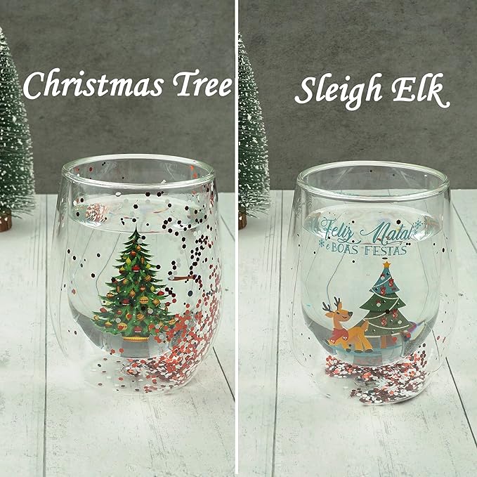 Christmas Mugs, 8 oz Double Wall Insulated Glass Coffee Mugs Set of 2, Cute Funny Mugs Coffee Cups for Cappuccino, Latte, Americano, Tea, Wine and Beverage - Bloomnest