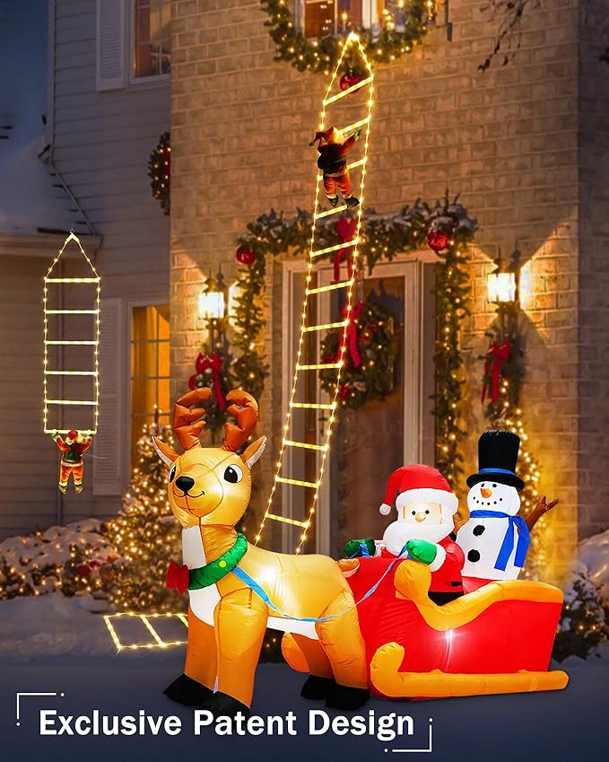 Toodour LED Christmas Lights - 10ft Christmas Decorative Ladder Lights with Santa Claus, Xmas Decorations Light for Indoor Outdoor, Window, Garden, Home, Wall, Xmas Tree Decor - Warm White - Bloomnest