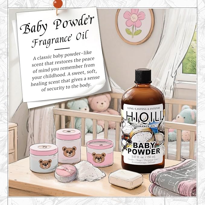 HIQILI Baby Powder Fragrance Oil - for Body Oils, Laundry Detergent, Candle, Perfumes & Soap Making, and Home Diffusers Use - 5.07 Fl Oz HIQILI
