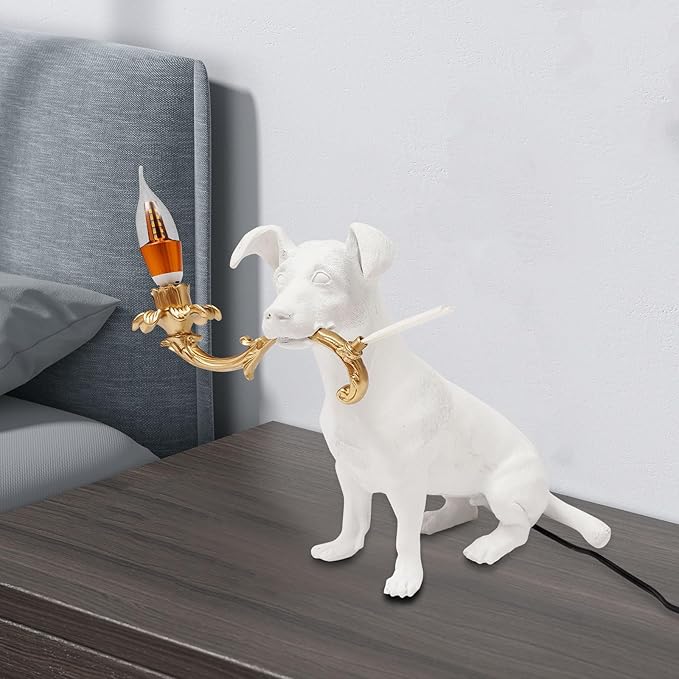 Eapmic Resin Dog Table Lamp, Animal Desk Lights, Bedside Decoration Animal Shape Light, Creative Desk Lamps with E12 Bulb Base, Unique Dog Shaped Table Light for Bedroom Office, Home Decor Lighting - Bloomnest