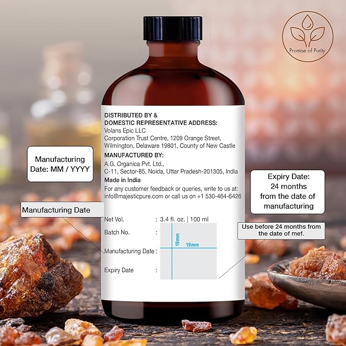 Majestic Pure Frankincense Essential Oil with Glass Dropper - 3.4 Fl Oz - 100% Pure and Natural Frankincense Oil - Premium Grade Essential Oils for Diffuser, Aromatherapy, Soap and Candle Making - Bloomnest