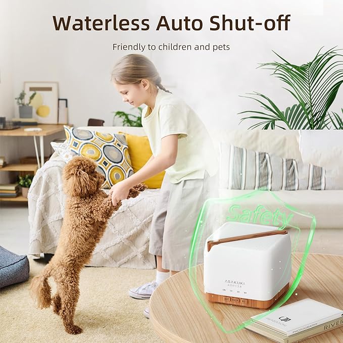 ASAKUKI 700 ml Premium Essential Oil Diffuser, 5 in 1 Ultrasonic Aromatherapy Fragrant Oil Vaporizer Humidifier, Timer and Auto-Off Safety Switch, 7 LED Light Colors - Bloomnest