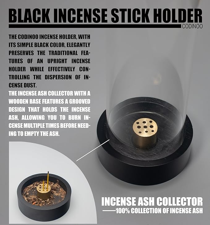 2 pcs Incense Holder for Sticks,Modern Incense Stick Holder with Glass Ash Catcher[Anti ash Flying], Incense Burner Holder,Zen Glass Incense Holder,for Spa Home Decor Yoga Meditation[Black] (2, Black) - Bloomnest