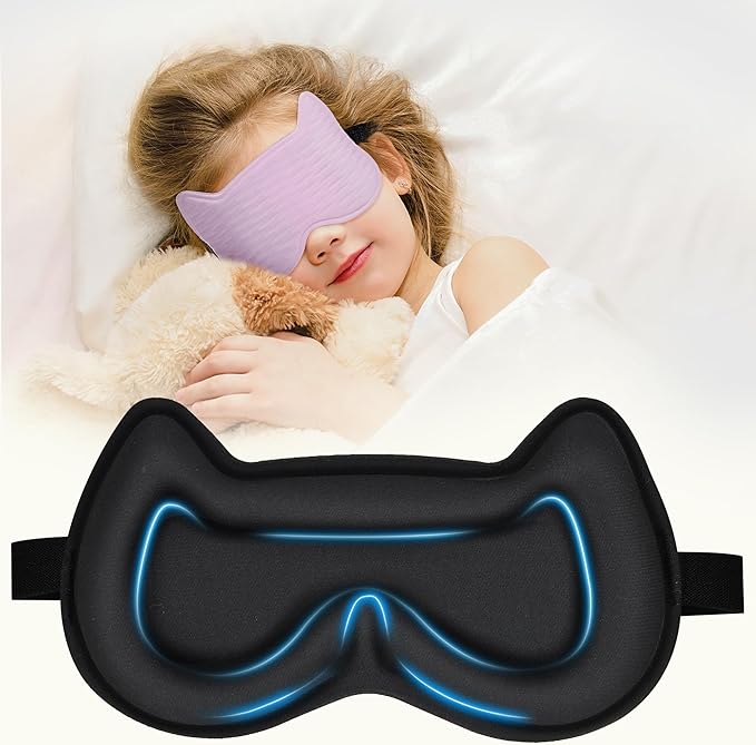 Kids Sleep Mask Eye Mask: 3D Contoured Cup Sleeping Masks, Blindfold with Adjustable Strap, Kids Eye Cover for Boys, Girls, Teens, Pressure-Free with Memory Foam Face Mask for Sleeping (Purple) - Bloomnest