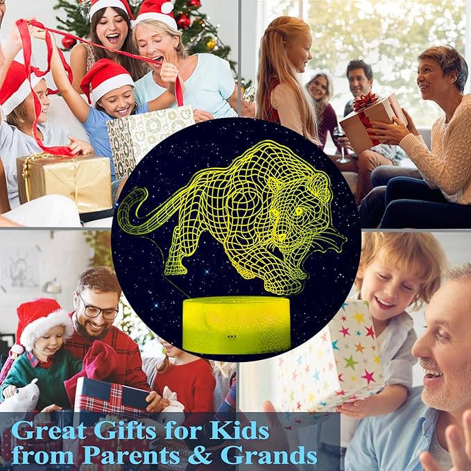 Panther Night Light, 3D Illusion Lamp, 16 Colors Changing, Timer, 4 Flash Modes, Dimmable, Kids Room Decoration, Xmas Panther Gifts - Bloomnest