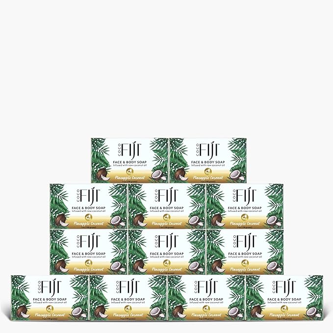 Coco Fiji Soap Bar for Face and Body Infused With Organic Coconut Oil, Pineapple Coconut, Essential Oil, Natural Soap for Moisturizing & Pore Purifying Skin, 7 oz,Pack of 12