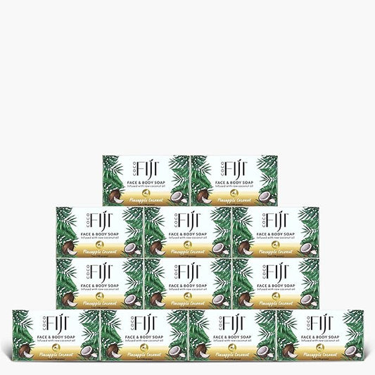 Coco Fiji Soap Bar for Face and Body Infused With Organic Coconut Oil, Pineapple Coconut, Essential Oil, Natural Soap for Moisturizing & Pore Purifying Skin, 7 oz,Pack of 12