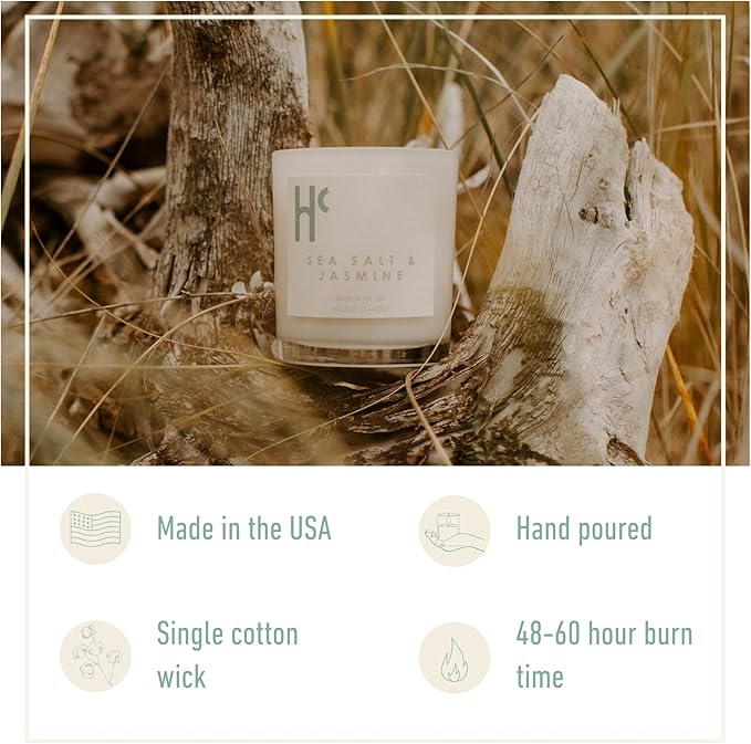 Sea Salt & Jasmine Single Wick Soy Candles, Luxury Scented Candles for Home - Up to 60 Hour Burn Time, Cruelty-Free Soy Wax Blend - Beach Fragrance, Notes of Jasmine & Sea Salt (9 oz) - Bloomnest