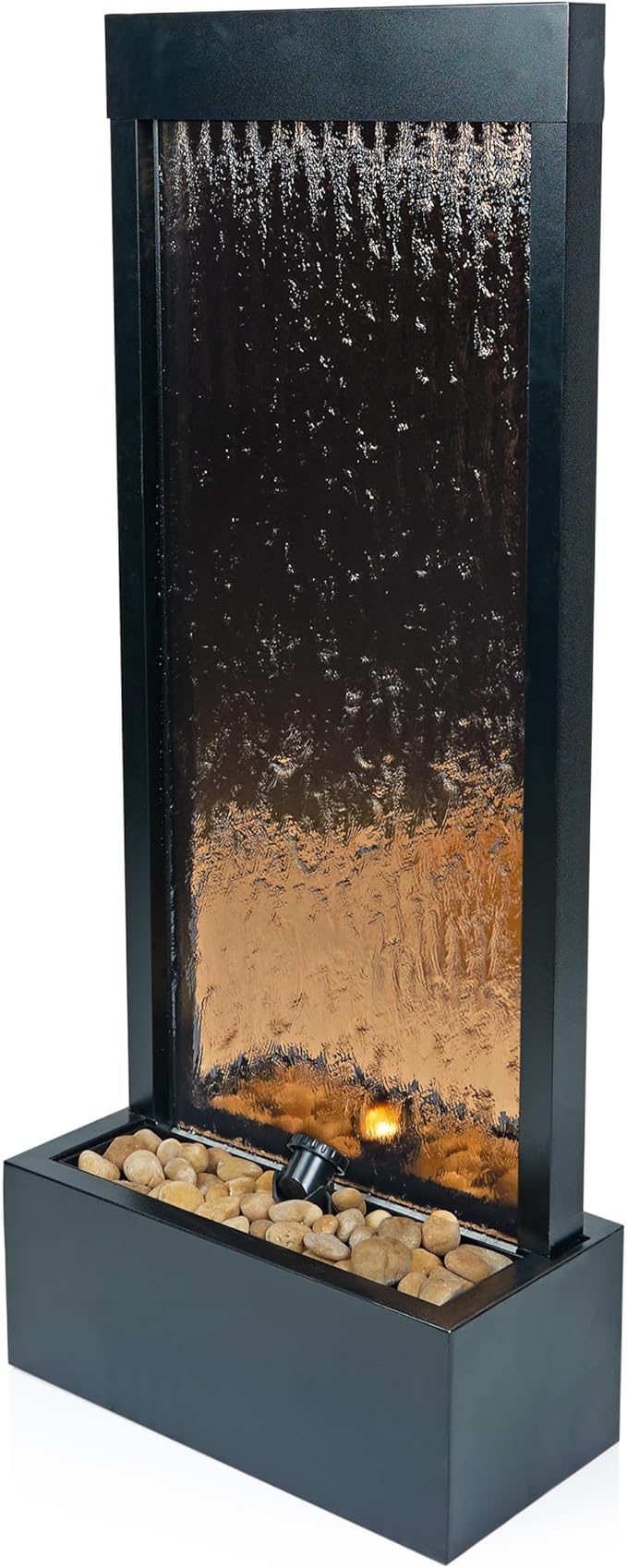 Alpine Corporation - Mirror Waterfall Fountain with Stones & Lights - Zen Indoor/Outdoor Decor for Office, Living Room, Patio, Entryway - 48 Inches (Bronze) - Bloomnest