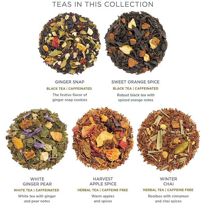 Tea Forte Warming Joy Hoilday Premium Single Steeps Loose Leaf Tea Gift Set Sampler, 15 Count 3 of Each Assorted Blends, Pre-Portioned Single Serve Pouches, Steeps 12 oz - Bloomnest