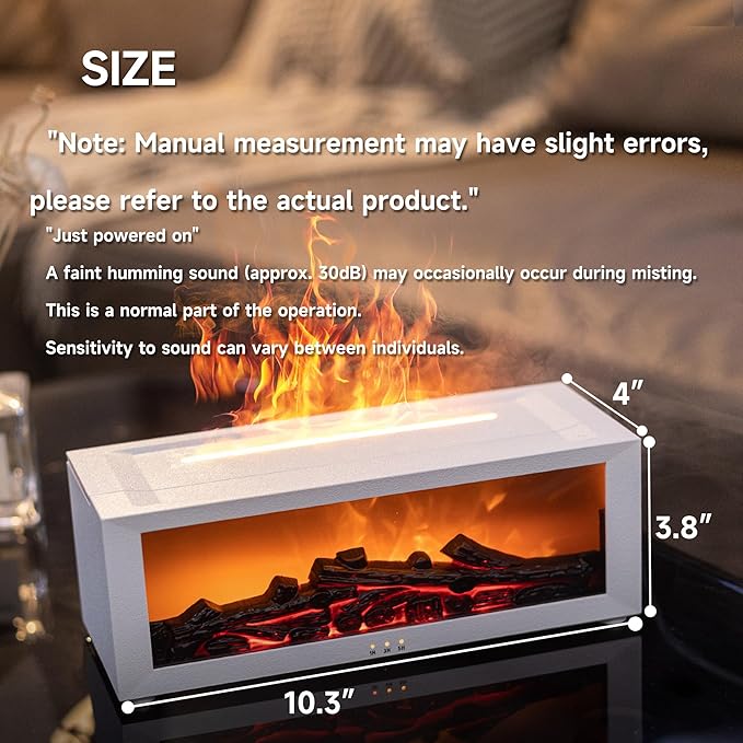 Fireplace Flame Air Diffuser Humidifier,7 Colors Aromatherapy Essential Oil Diffuser,Ultrasonic Aroma Humidifier with Timer for Home,Bedroom,Office,Yoga (White, L) - Bloomnest