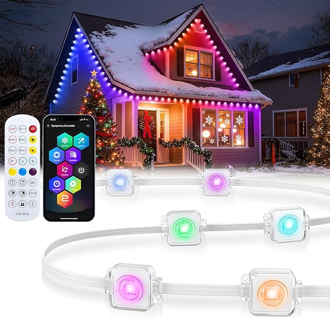 REYLAX 50FT Permanent Outdoor Lights with 30 LED Lights, RGB+IC Eaves Lights, IP67 Waterproof, Multi Scenes for Outdoor Christmas Holidays Decor, Works with APP & Remote Control, White - Bloomnest