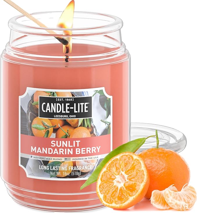 Candle-lite Scented Candles, Sunlit Mandarin Berry, 18 oz Jar, Proudly Poured in The USA, Aromatherapy Candle, Single-Wick with 110 Hours of Burn Time, Perfect for Creating a Refreshing Ambiance - Bloomnest