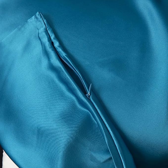 Pure Silk Pillowcase for Hair and Skin Made in USA, 22 Momme Real Silk Pillow Case with Zipper, 6A Grade, Organic, Cooling, Anti Acne, Anti Wrinkle, 1 Pc 20"x30" (Queen, Peacock Blue) - Bloomnest