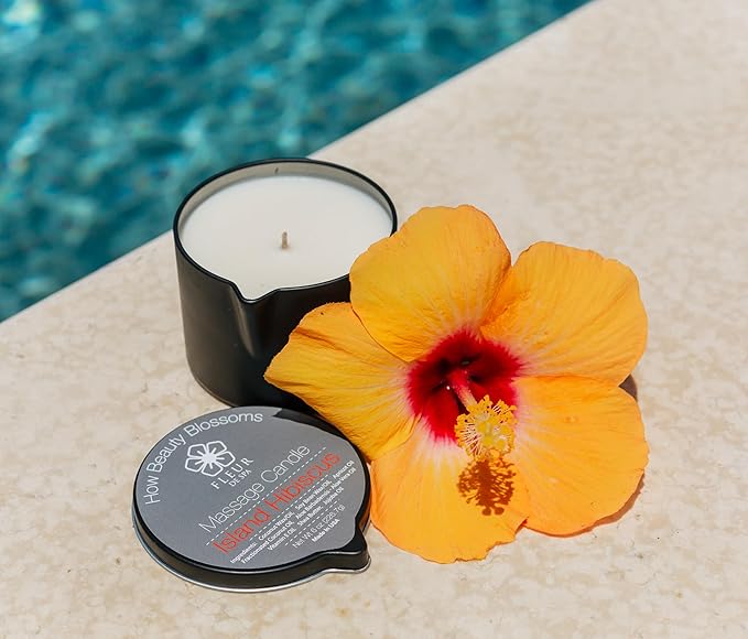 FLEUR DE SPA Massage Oil Candle – 6oz with Pour Spout – Made in USA – All Natural Coconut & Soy Blend – Melts to Warm, Alluring & Hydrating Body Oil – Perfect Spa & Gift Candle (Island Hibiscus) - Bloomnest