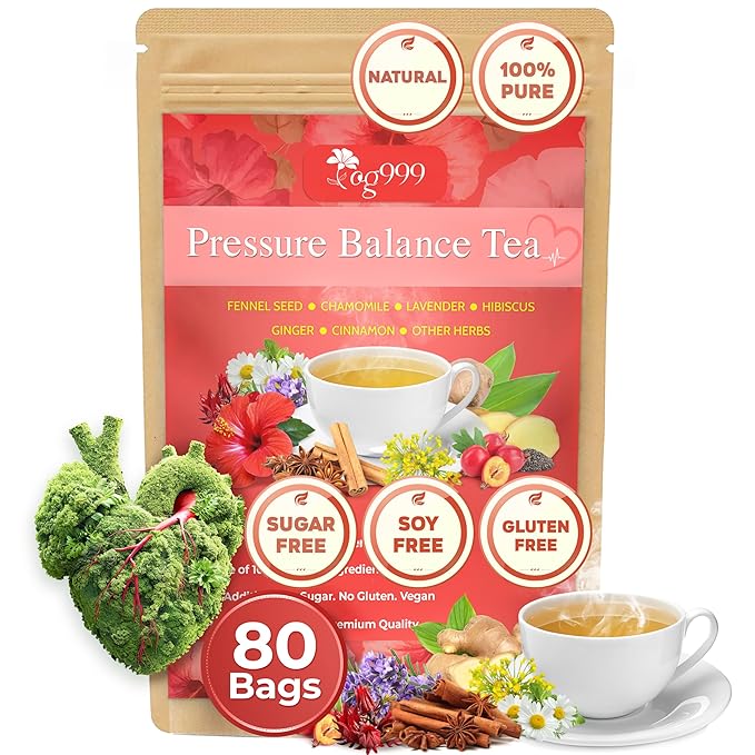 TOG999, Upgraded Pressure Balance Herbal Tea - 80 Tea Bags | Heart Functional Tea | Blend of 9 Natural Herbs | Caffeine-Free, Sugar-Free, Vegan-Friendly - Bloomnest