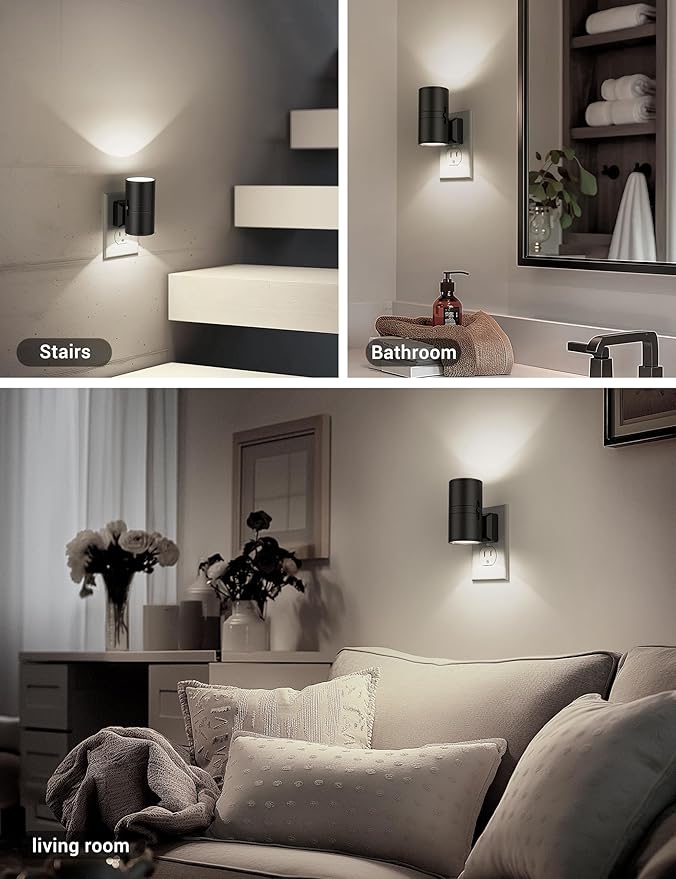 Night Lights Plug into Wall, Dimmable Night Light Plug in, Modern Night Lights with Dusk to Dawn Light Sensor, Soft White 5000K, 0-100LM Adjustable Brightness Nightlight for Hallway Bedroom, 2 Pack - Bloomnest