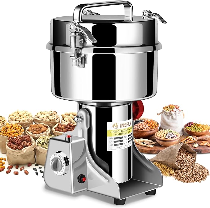 Grain Mill Grinder 2000g High Speed Food Grain Mill Stainless Steel Seeds Flour Nut Pill Wheat Corn Herbs Spices & Seasonings Dry Grinder Electric Machine Grinder for Kitchen - Bloomnest