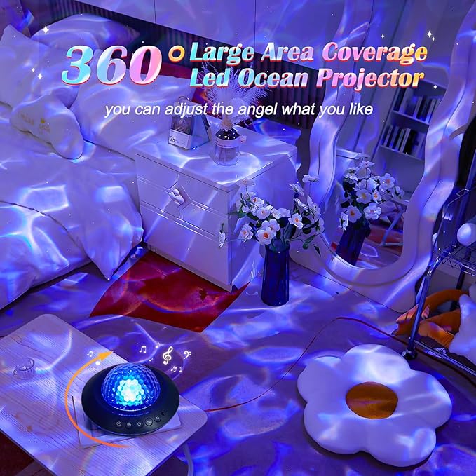 Mubarek Galaxy Projector for Bedroom, White Noises & Bluetooth Night Light Projector,360° Full Coverage Ceiling Projector Galaxy Light Projector,Remote Timer Night Sky Projector Ocean Light Projector - Bloomnest