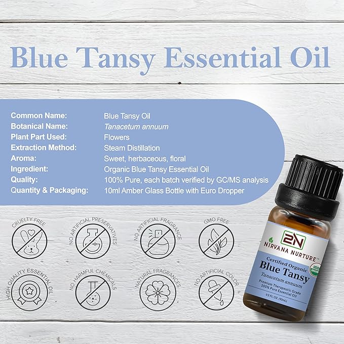 Blue Tansy Essential Oil, USDA Certified Organic, 100% Pure Undiluted, Aromatherapy Oil for Diffuser, Hair & Skin Care NirvanaNurture