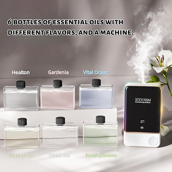 Waterless Essential Oil Diffuser for Home & Office Cordless Battery Operated Aroma Diffuser with 7 Mist Levels, Ultrasonic Air Freshener for Large Rooms Bedroom Bathroom Car Small & Portable - Bloomnest
