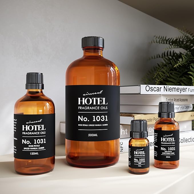 AirScent Hotel Diffuser Oil No. 1031 - Rose Petals Spiced Vanilla Amber - Hotel Scent Dupe -Premium Fragrance Oil for Ultrasonic and Waterless Diffusers and Crafting - 500 mL, 16.9 fl oz Glass Bottle Airscent