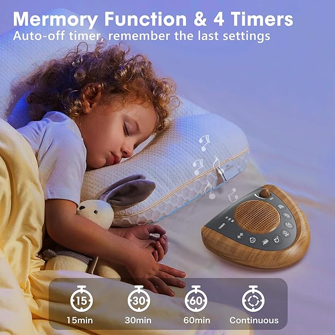 Raynic Noise Machine, Battery Powered Sound Machine, Portable Sleep Machine with 36 Natural Soothing Sounds, Timer, USB Port, Headphone Jack for Baby, Kids, Adults, Travel, Office (Yellow Wood Grain) - Bloomnest