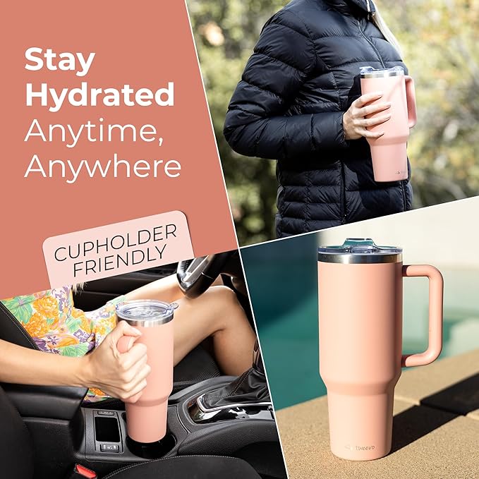 40 oz Tumbler With Handle and Straw Made of Stainless Steel - Double Wall Vacuum Insulated Tumbler With Lid - Sweat Proof Easy Grip, BPA-Free, Dishwasher Safe Tumbler (Peach) - Bloomnest