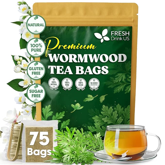 FreshDrinkUS, Premium Wormwood Tea - 75 Tea Bags - Handcrafted Herbal Blend, Caffeine-Free – Smooth Taste & Naturally Refreshing. - Bloomnest