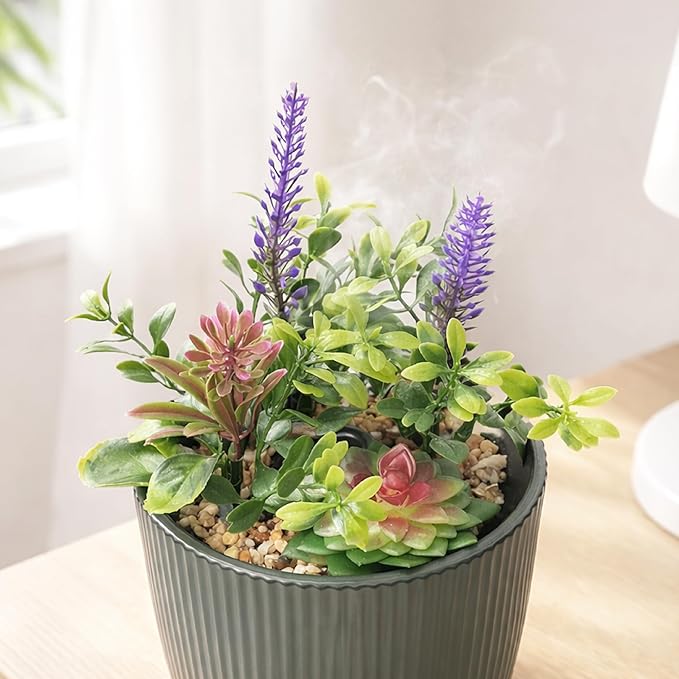 Earnest Living Essential Oil Diffuser Ceramic Artificial Succulent Plants Potted Diffuser 100 ml for Lavender Essential Oils Timers Night Lights and Auto Off Humidifier Aromatherapy Diffusers for Gift - Bloomnest