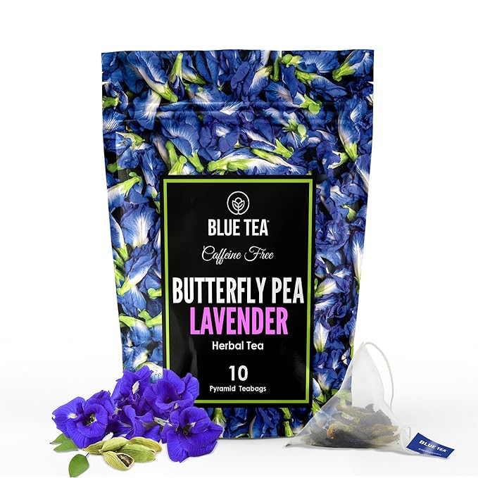 BLUE TEA - Butterfly Pea Flower Tea - Lavender - 10 Count - Pyramid Plant Based Tea Bag | CALMING AND RELAXING | Caffeine Free - Detox Tea - Flower Based - Non-Bitter | Zipper Pack - Bloomnest