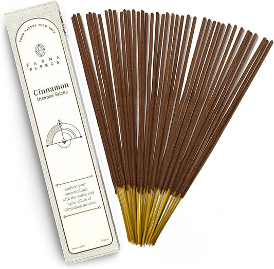 Cinnamon Incense Sticks, Organic Hand Dipped Incense, Natural Herbs & Aromatic Ingredients, Contain 40 Sticks Inside, Burn Time 45-60 Min, Spiritual Gifts, Incense By Karma Pledge