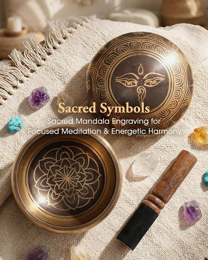 Tibetan Singing Bowls Set Authentic - Handmade in Nepal Sound Bowl for Yoga, Chakra, Meditation, Stress Relief Tool, Meditation Accessories and Unique Gifts for Women, Men RelaehihforEveryone