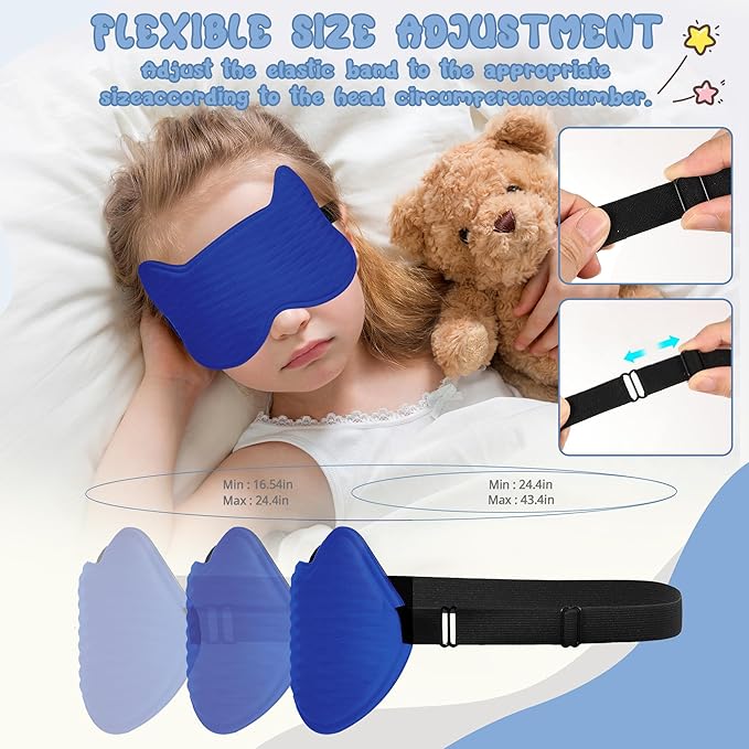 Kids Sleep Mask Eye Mask: 3D Contoured Cup Sleeping Masks, Blindfold with Adjustable Strap, Kids Eye Cover for Boys, Girls, Teens, Pressure-Free with Memory Foam Face Mask for Sleeping (Royal Blue) - Bloomnest