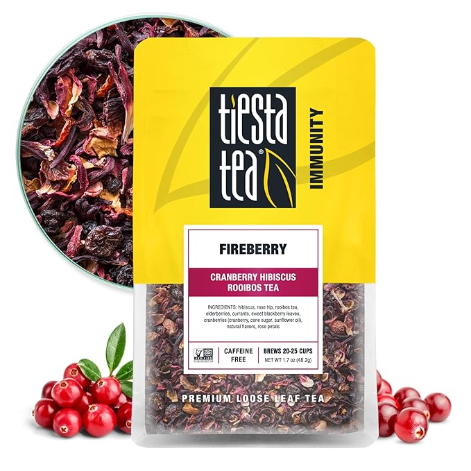 Tiesta Tea - Cranberry Hibiscus Rooibos Tea, Fireberry, Loose Leaf, Herbal Blend with Hibiscus, Cranberry, Currants & Rooibos, Enjoy Hot or Iced, 1.7oz Resealable Pouch, 25 Cups - Bloomnest