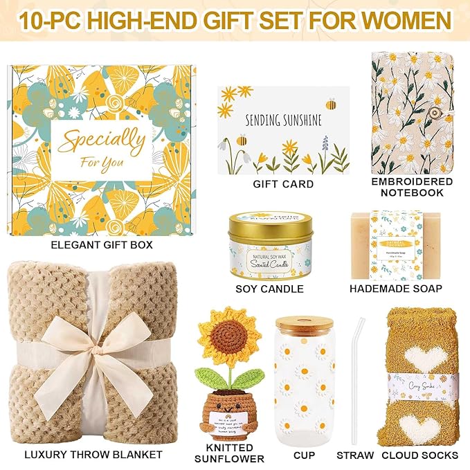 Self Care Gifts for Women Gift Baskets，Sending Sunshine Care Package Spa Gift Sets, Valentines Day Mothers Day Christmas Birthday Gifts for Women Best Friends Mom Sister Wife Grandma Her - Khaki - Bloomnest