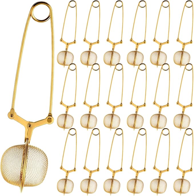 Yinder 20 Pcs Loose Leaf Tea Infuser Stainless Steel Mesh Snap Tea Ball Strainers with Handle Metal (Gold)