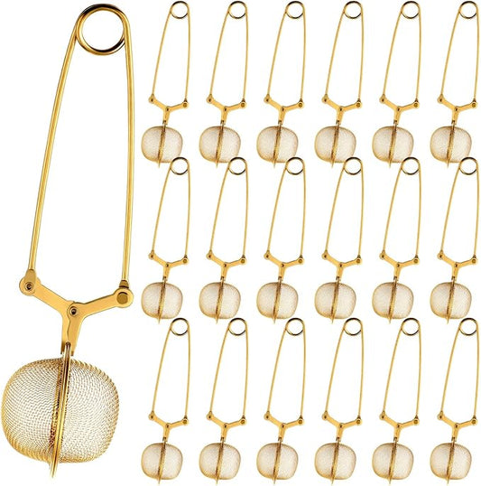 Yinder 20 Pcs Loose Leaf Tea Infuser Stainless Steel Mesh Snap Tea Ball Strainers with Handle Metal (Gold)