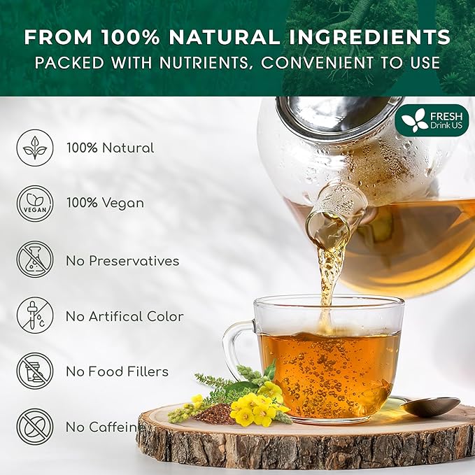 FreshDrinkUS, StrongerLungs 75 Tea Bags - Mullein Leaf, Ginseng, Elderberry, Ginger & Thyme - Supports Lung Cleanse, Congestion Relief & Mucus Detox - Caffeine-Free & All-Natural - Bloomnest