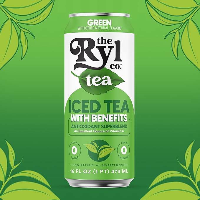 Ryl Iced Tea, Green, Antioxidant Superblend, Zero Sugar, Low Carb, Zero Calorie Iced Tea, 16.0 Fl Oz (12-Pack) - Bloomnest