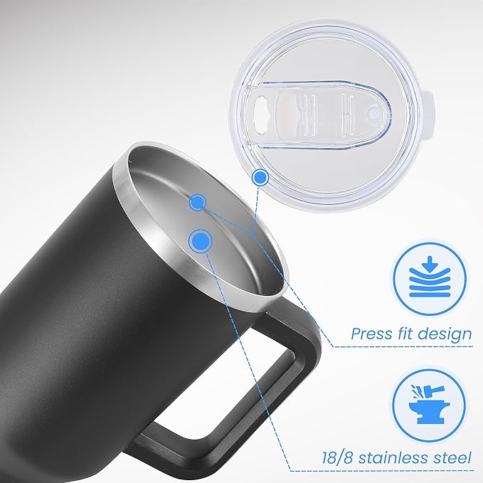 DOMICARE 40 oz Tumbler with Handle and Straw, Stainless Steel Tumbler with Lid and Straw, Reusable Vacuum Insulated Cup, Travel Coffee Mug, Black, 4Pack - Bloomnest