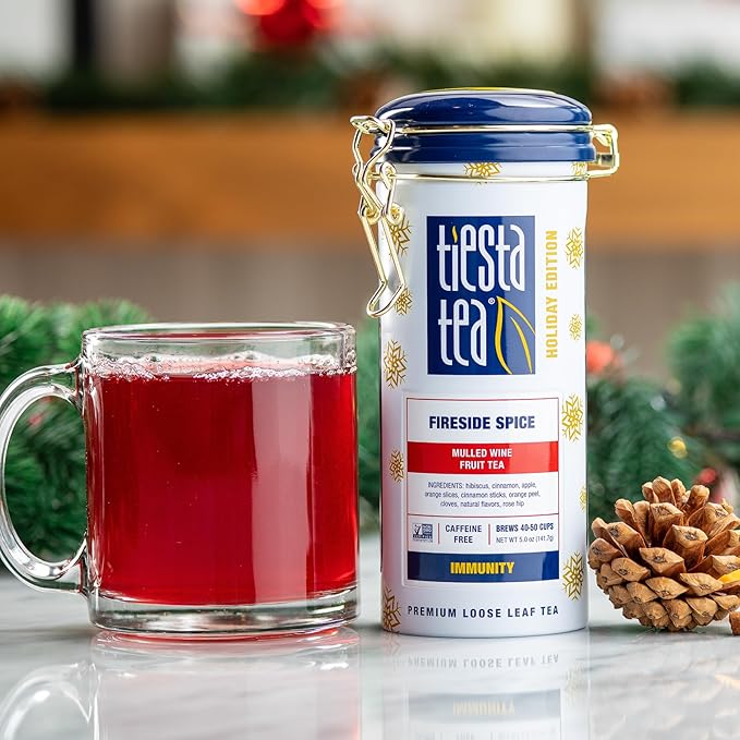 Tiesta Tea - Fireside Spice, Loose Leaf, Mulled Wine Herbal Tea, Premium Non-Caffeinated Blend, Makes Hot or Iced & Brews Up to 50 Cups, 5oz Refillable Tin - Bloomnest