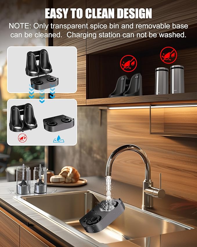 GiveBest Electric Salt and Pepper Grinder Set with Easy-to-Carry Charging Base and LED Light, Automatic Salt and Pepper Grinder Set, Adjustable Coarseness, USB Rechargeable, Washable Container - Bloomnest