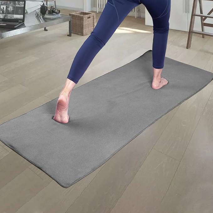 POLYTE Microfiber Hot Yoga Towel Mat with Non-Slip Silicone Grip and Secure Fit Elastic Straps, 24 x 72 in (Gray) - Bloomnest