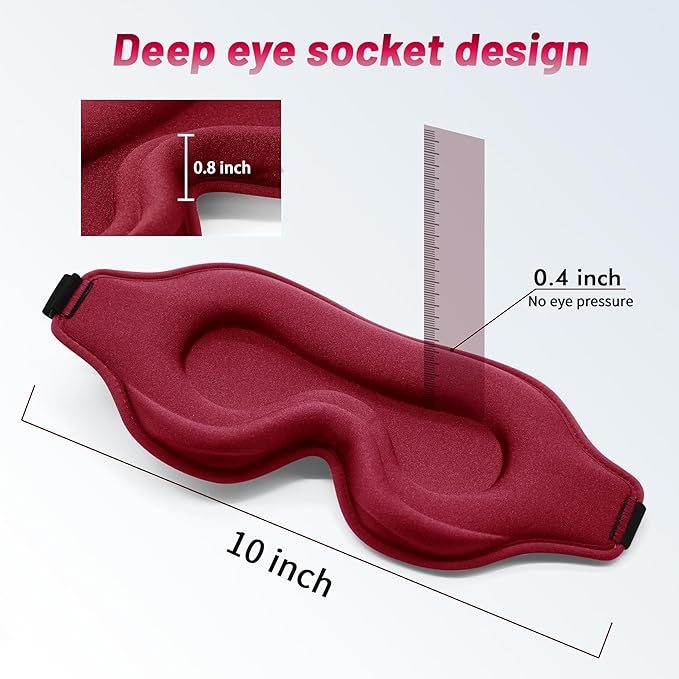Sleep Eye Mask for Men Women, Lash Extensions 3D Sleeping Mask, Travel Blackout Night Blindfold Eye Shade Cover with Adjustable Strap (Red-3D) - Bloomnest