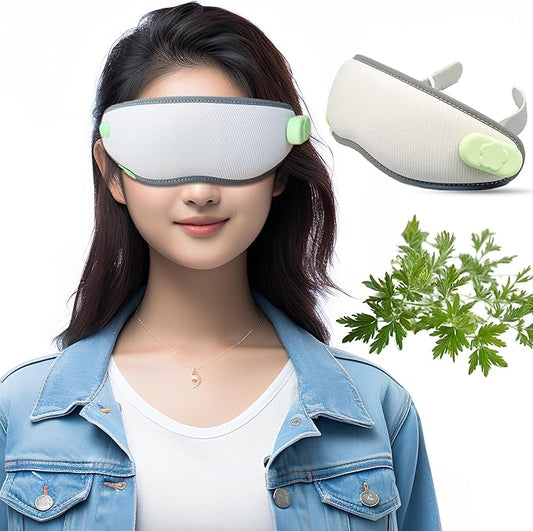 Smart Mugwort Steam Eye Massager with Heat and Cooling, Herbal Relief for Eye Fatigue, Migraines, Dry Eyes, Dark Circles, Rechargeable Heated Eye Mask, Sleep Mask Improve Sleeping Quality