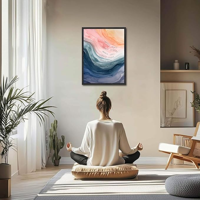 Mental Health Wall Art, Therapy Office Pictures Wall Decor, Inhale Exhale Art Paintings, Canvas Prints, Therapist Artwork for Meditation Room Calming Corner Decoration, Floating Framed 12x16 Inch - Bloomnest