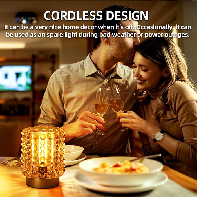 Battery Operated Lamp with Timer, Mini Crystal Table Lamps for Home Decor, Small Cordless Lamp for Areas No Outlets, Glass Battery Powered Lamps for Entryway, Bedroom, Bathroom, Shelf, Corner(Yellow) - Bloomnest